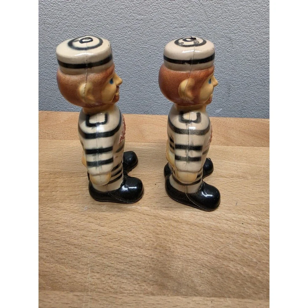 Vintage Alcatraz Prisoner Salt & Pepper Shakers Set Convict Theme Kitchen Decor